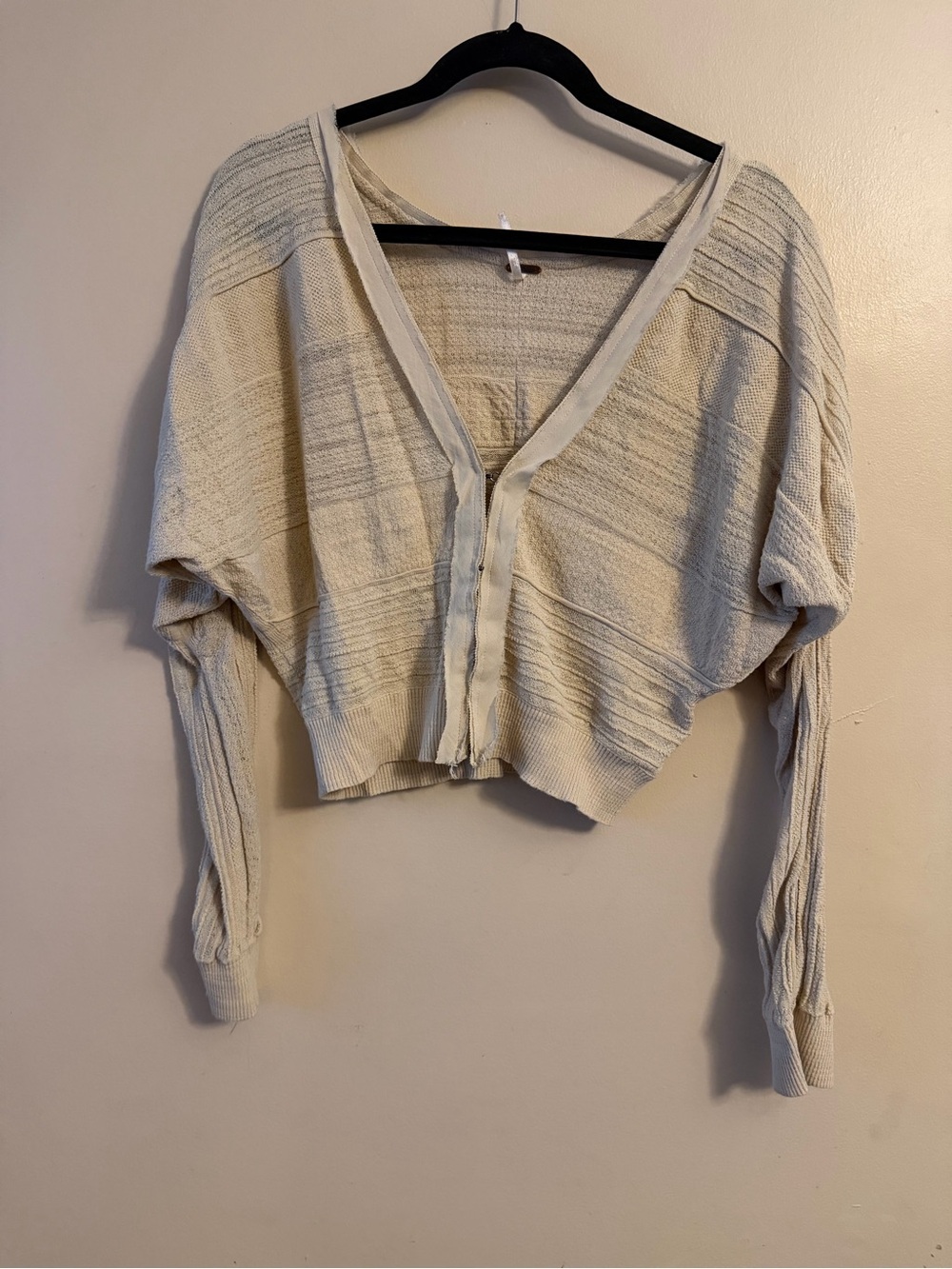 Free People Cropped Cream Knit Cardigan